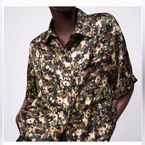 Zara Camouflage Print‎ Blouse - Green, Brown, Black